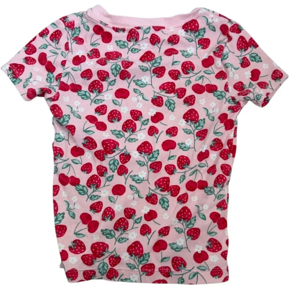 Pink Strawberry Print Pajama Set 100% Cotton 4T - Picture 3 of 4